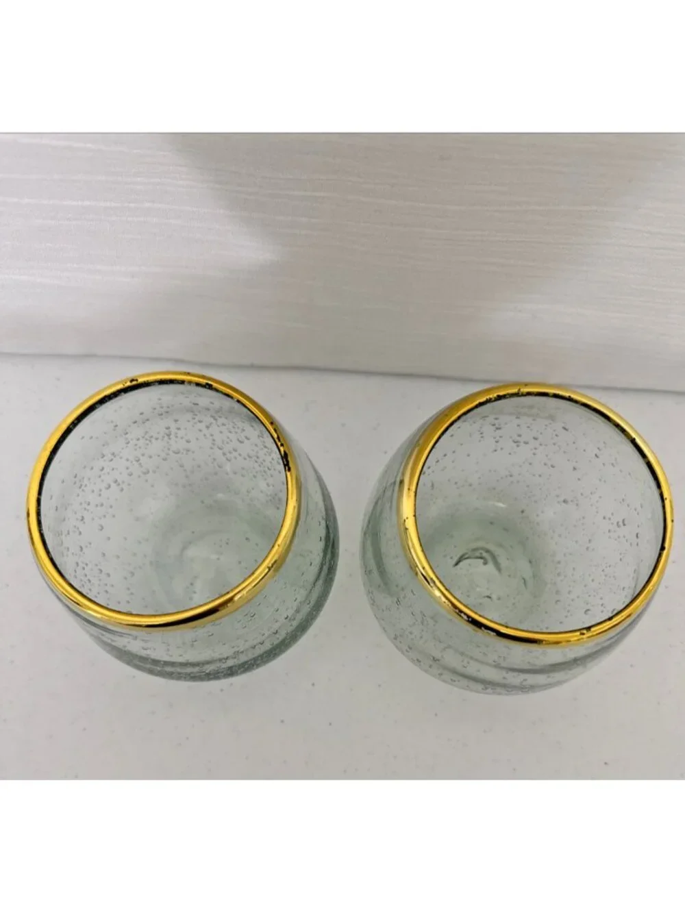 Twine Set of 2 Stemless Aqua Bubble Wine Glasses 16 ounce *READ